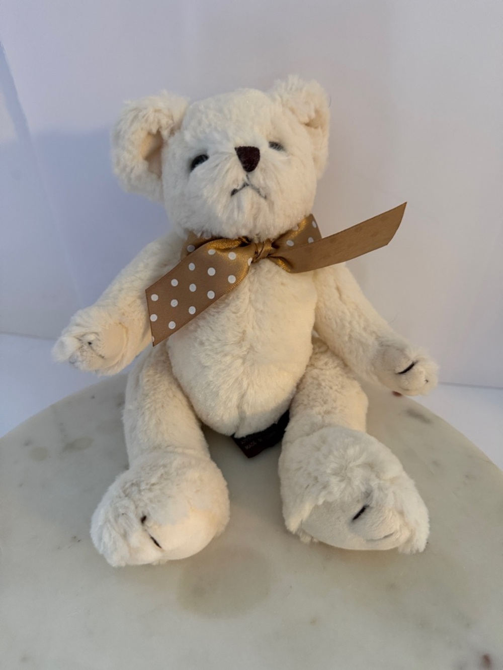 Cream Plush Teddy Bear with Polka Dot Bow made by The Bearington Collection